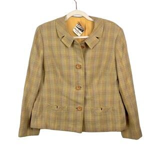 Vintage unique plaid wool Tailorbrooke button down split collar blazer